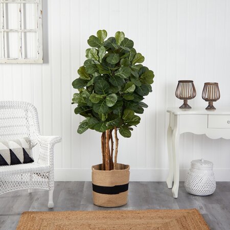 5' Fiddle Leaf Fig Artificial Tree in Handmade Natural Cotton Planter