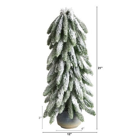 21" Flocked Artificial Christmas Tree in Decorative Planter