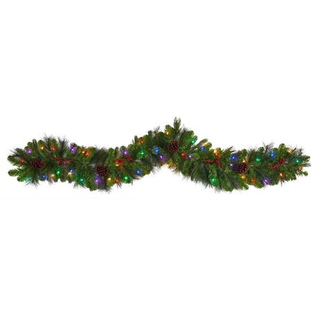 6' Colorado Fir Artificial Christmas Garland with 50 Multicolored LED Lights, Berries and Pinecon...