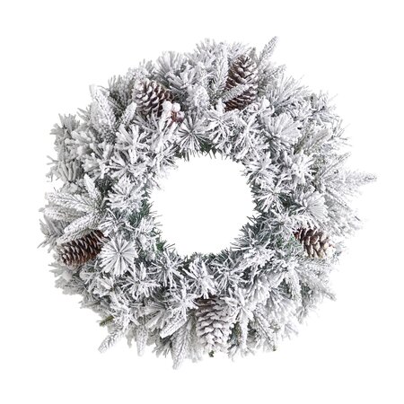 20" Flocked Artificial Christmas Wreath with 35 Warm White LED Lights