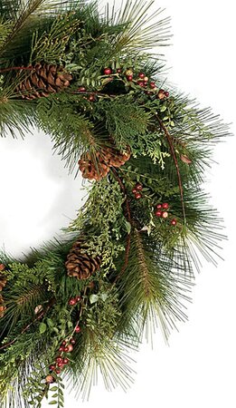 30 inches Sugar Pine Wreath - Red Crab Apples and Pine Cones