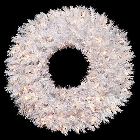 30 inches Blanca Pine Wreath - 300 White Tips - 100 Clear Lights