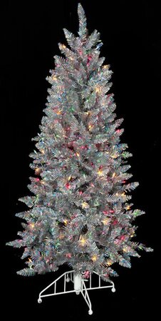 5 feet Silver Iridescent Christmas Tree - Slim Size - 300 Multi - Colored Lights