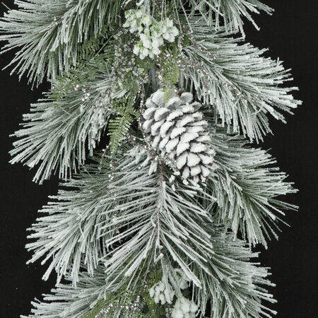 6 feet Flocked Longleaf Garland with Pine Cones - Silver Ice Twigs
