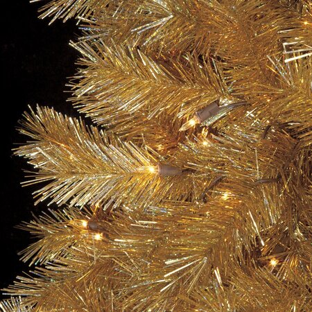 9 feet Gold Tinsel Laser Christmas Tree - Full Size - Clear Lights - Wire Stand