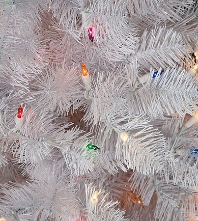 7.5 Tall  White Pencil Christmas Tree - 400 Clear and Multi - Colored Lights