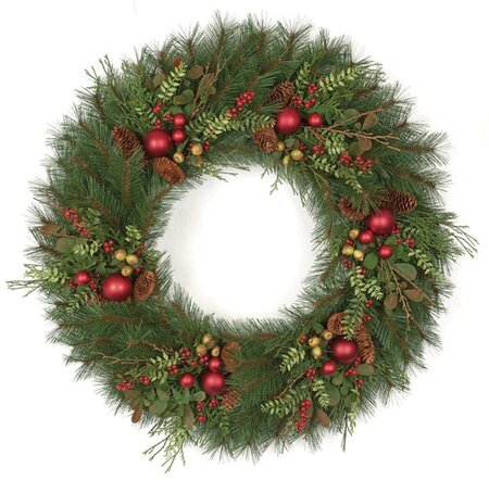 36 inches Long Needle Pine Wreath - Pine Cones/Red Berries/Cedar/Leaves