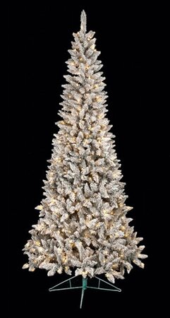 9 feet Flocked Slim Pine Christmas Tree - Slim Size - 600 Warm White 5mm LED Lights