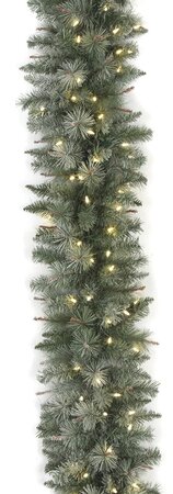 9 feet Frosted Mixed Needle Garland with Laser Glitter - 240 Green Tips