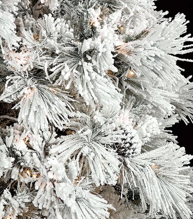 7.5 feet Heavy Flocked Long Twig Pine Christmas Tree - Full Size - Warm White LED