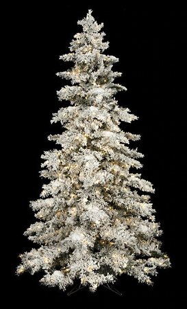 7.5 feet Heavy Flocked Snow Christmas Tree - Full Size - 450 Warm White LED Lights