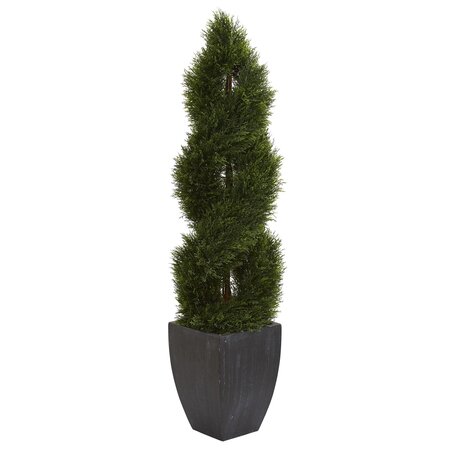 5’ Double Cypress Spiral Topiary Artificial Tree In Black Planter UV Resistant (Indoor/Outdoor)