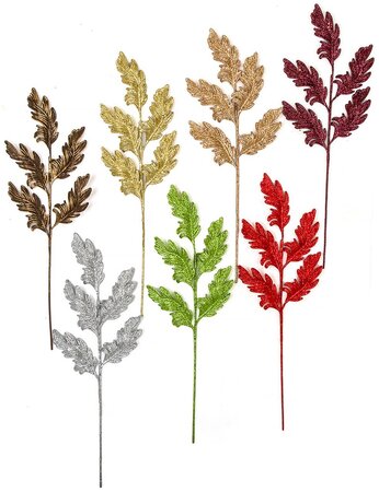 Earthflora's 24 Inch Glittered Feather Sprays In Gold, Silver, Rose Gold, Light Green, Red And Burgundy