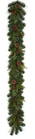 6 FOOT BARRINGTON PINE GARLAND WITH PINE CONES AND RED BERRIES