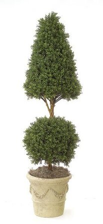 6 feet Plastic Outdoor Boxwood Cone and Ball Topiary - Natural Trunk - 34 inches Cone Height - 20 inches Wide Ball