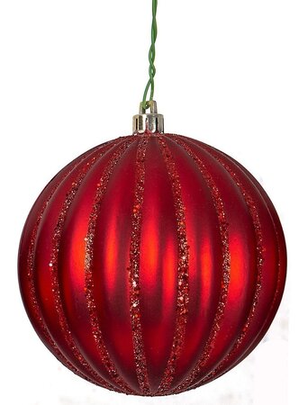4 inches MATTE RED PUMPKIN BALL WITH GLITTER