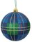 4 inches GLITTERED BLUE PLAID BALL ORNAMENT WITH GREEN/RED/GOLD | 4 INCH