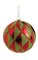 4" Plastic Ball Ornament - Glittered Green Pattern - Red/Green