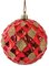 3 Inch Reflective Red Grid Ball Ornament With Gold Glitter