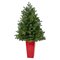 3.5’ Washington Fir Artificial Christmas Tree With 50 Clear Lights In Tower Planter