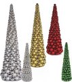 MATTE/REFLECTIVE MULTI-BALL CONE TREE | 3 FT. TO 10 FT. TALL | RED, GREEN, GOLD, SILVER