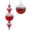 Reflective 8 Inch Red Ball or 27 Inch Finial Ornament with Glitter White Snow Pattern