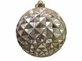 Shiny Pearled Champagne Grid Ball W/Glitter Ornaments | 4.5 Inches, 6 Inches, And 8 Inches