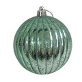 Aqua Mercury Finish Ribbed Ball Ornaments with Glitter