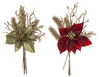 12 Inch Metallic Poinsettia Pick - Sage Green Or Red Velvet