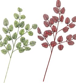 36 INCH GLITTERED LEAF SPRAY | RED OR GREEN (SOLD PER PIECE)