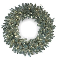 Blue Swiss Pine Wreath with LED Rice Lights | 36" or 48" Diameter