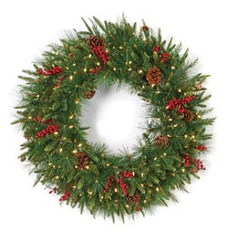Battery Operated Mixed Oakhaven Wreath with LED Lights | 30" Dia or 36" Dia