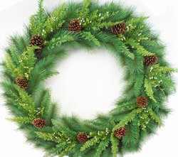 Mixed PVC Longleaf Pine Wreath with Pinecones | 48" or 60" Diameter