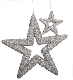 Silver Beaded Glittered Star Ornaments | 5 Inch or 14 Inch Sizes