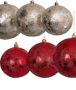 Metallic Printed Ball Ornament with Glitter | Red or Champagne Colors 3.5 Inch, 4 Inch or 5 Inche...