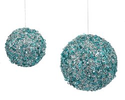 MIXED SEQUINED BLUE/SILVER BALL ORNAMENTS | 4 INCH OR 6 INCH SIZES
