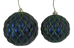 Matte Navy Blue Quilted Pattern Ball with Green Glitter | 6 Inch or 8 Inches