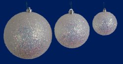 White/Iridescent Glitter Tinsel Ball Ornaments | 4 Inch, 6 Inch Or 8 Inch