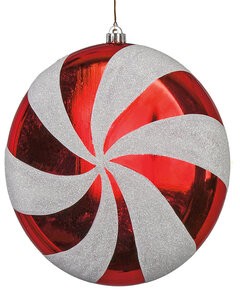 Reflective Red Swirl Candy Ornament with White Glitter | 3 Sizes