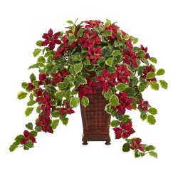 25" Poinsettia and Variegated Holly Artificial Plant in Planter (Real Touch)