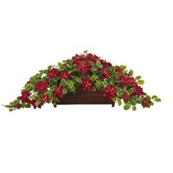 51" Poinsettia and Variegated Holly Artificial Plant in Decorative Planter (Real Touch)