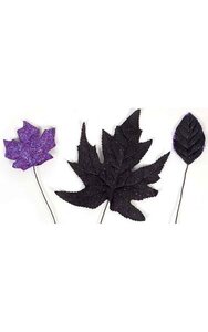 Glittered Halloween Leaves on Wire - 12 Leaves per Box