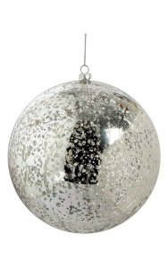 10 inches Plastic Mercury Glass Finish Ball Ornament - Silver