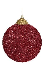 Styrofoam Tinsel Glittered Disc Ornament - Red/Gold