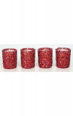 Glittered Glass Tea Light Holders - 2.5" x 2.5" x 2"