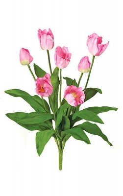 28" Tulip Bush - 16 Green Leaves - 5 Flowers - 2 Buds - Bare Stem