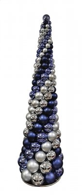 Matte/Reflective Navy Blue/Silver Ball Cone Trees | 3 Ft, 5 Ft., Or 7 Ft.