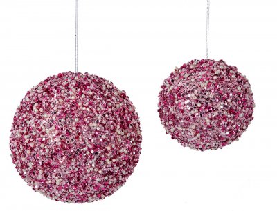 Mixed Pink Beaded Sequined Ball Ornaments | 4 Inch Or 6 Inch