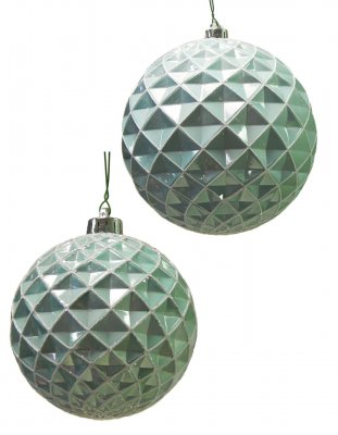 Mint Green Pearled Grid Ball W/Glitter Ornaments | 4.5 Inches And 8 Inches