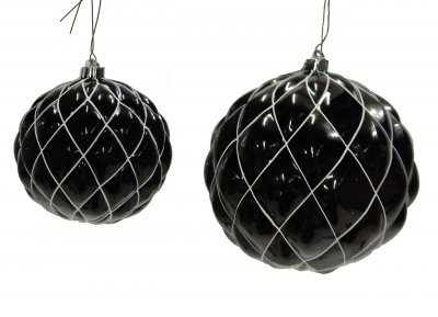 Shiny Black/White Diamond Pattern Ball Ornament | 6 Inch Or 8 Inch Sizes